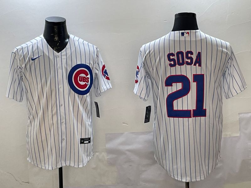 Men Chicago Cubs 21 Sosa White Stripe Game 2025 Nike MLB Jersey style 1